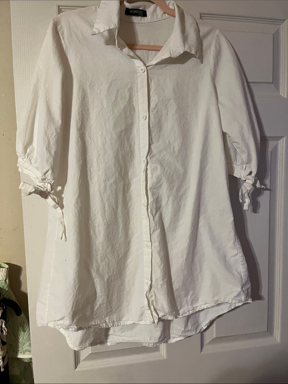 Woman Within White Button-Front Tie-Sleeve Blouse